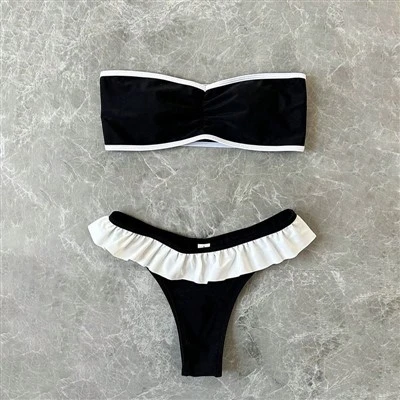 Frauen Bandeau Bikini setzte gekräuselte Hoch-Taisten-Strand